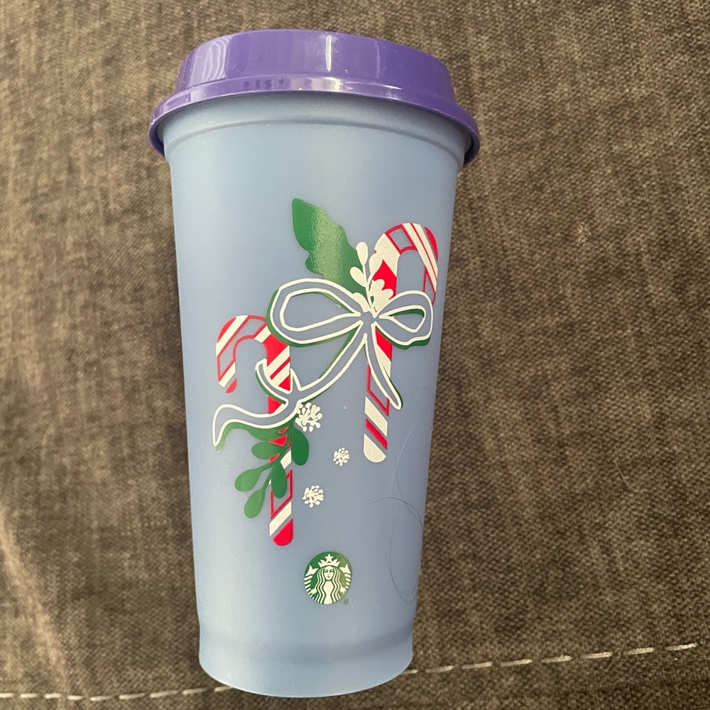 STARBUCKS 2021 CHRISTMAS HOLIDAY BLUE CANDY CANE REUSABLE HOT CUP COLOR CHANGING